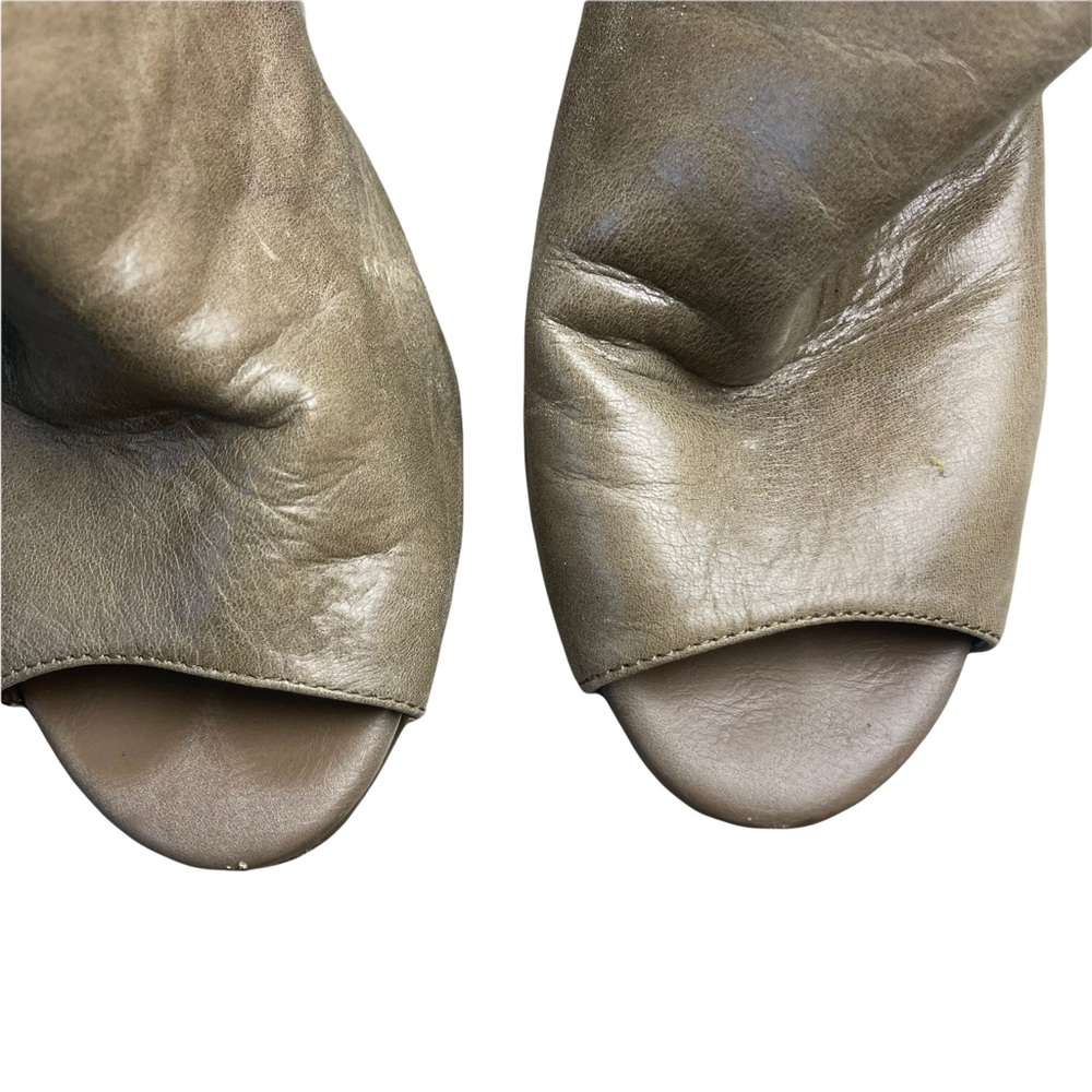 RUDSAK Women's Taupe Gray Leather Open-toe Ankle Block Heels Booties Size 38 - Picture 3 of 13